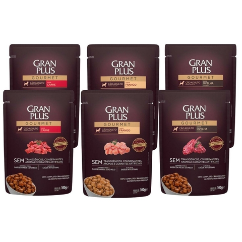 Ração Úmida Cão Adulto Gourmet Gran Plus Sachê 100g Mix de Sabores - Carne Frango e Ovelha