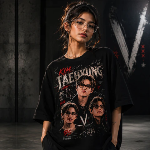 Camiseta Preta Kim Taehyung V BTS 100% algodão Premium