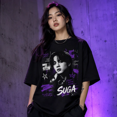 Camiseta Preta Suga BTS 100% algodão Premium