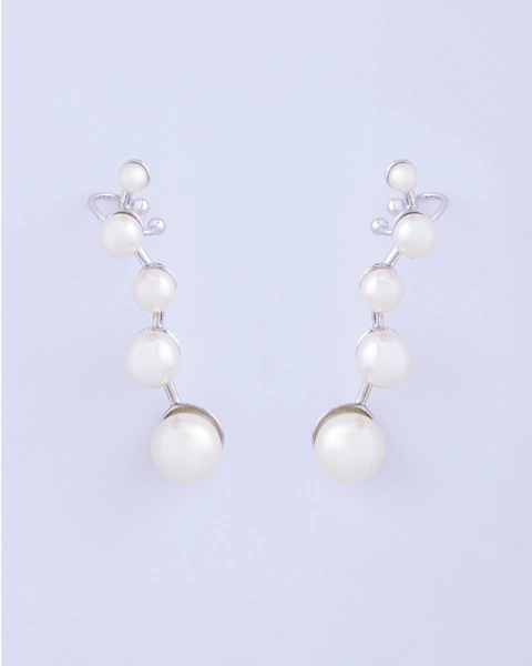 Brinco Sphera Ear Cuff Ródio com Pérolas