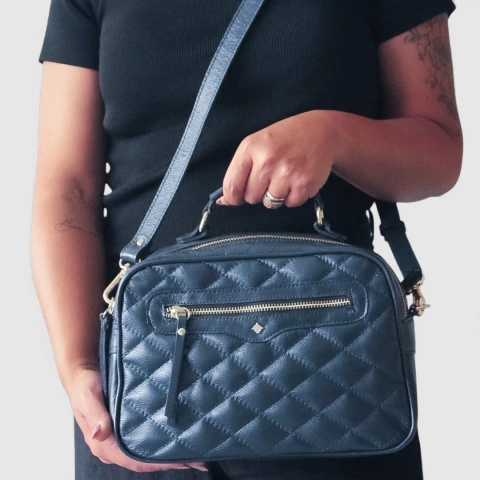 Bolsa Sara G em Couro Legítimo - Azul Marinho - comprar online