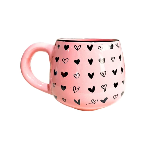 Caneca Bojuda 440Ml Rosa/Preto Pattern CoraçõesPreto