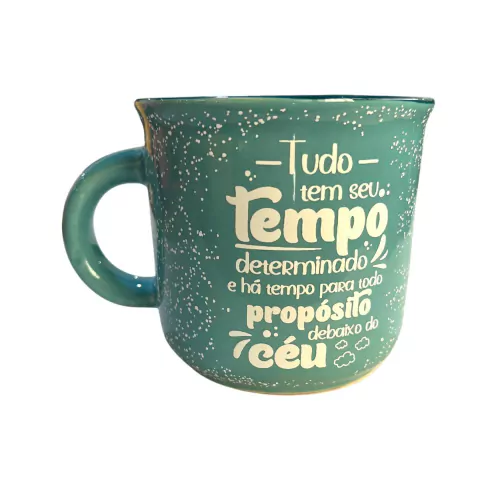 Caneca Retrô 340Ml Azul Turquesa Tudo Tem Seu Tempo