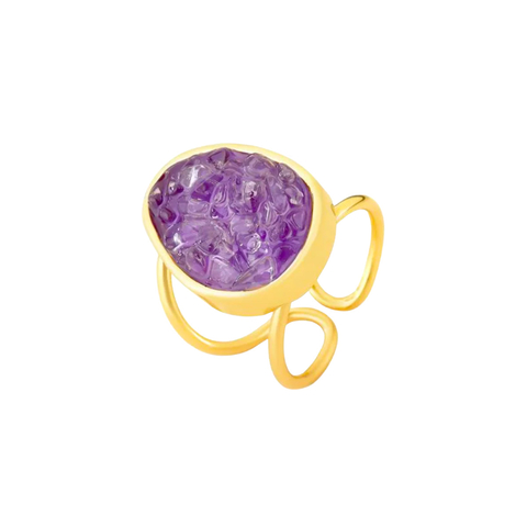 ANEL AMETISTA FRAGMENTADO - REVESTIDO A OURO 18K