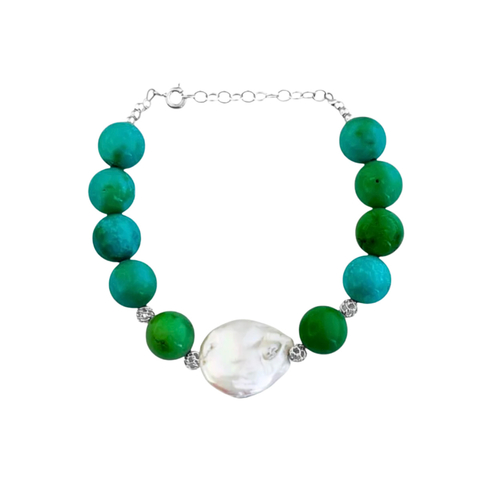 PULSEIRA TURQUESA ZIAN COM PÉROLA BIWA - PRATA 925 - comprar online