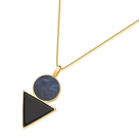 COLAR GEOMÉTRICO SODALITA E ÔNIX NEGRO - REVESTIDO A OURO 18K - comprar online