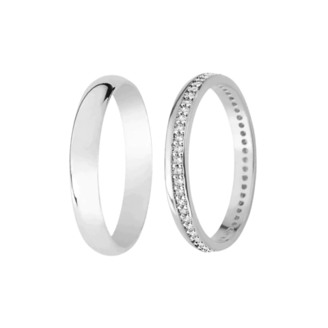 PAR DE ALIANÇAS LISA CLÁSSICA + CRAVEJADA - comprar online