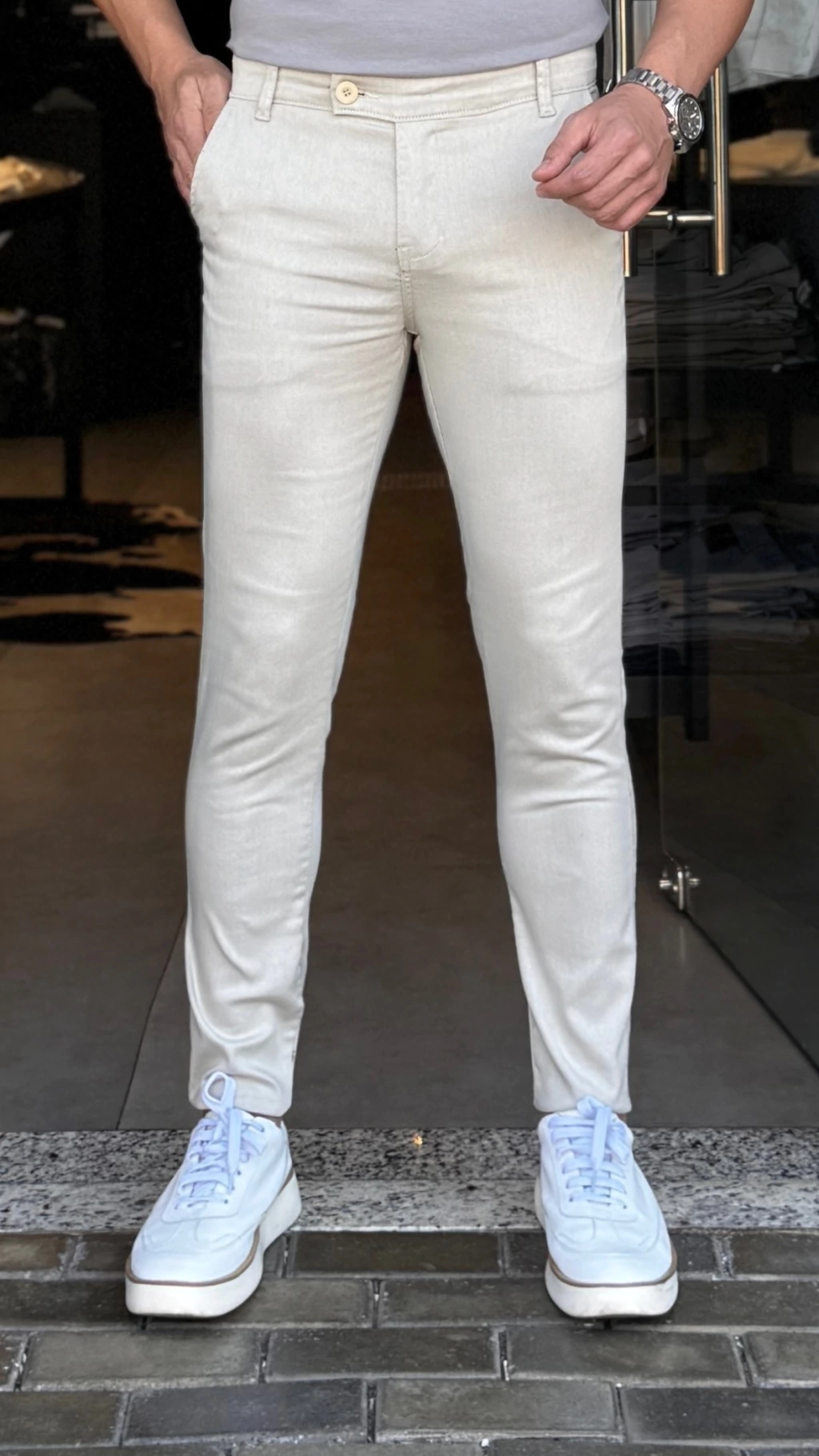 CALÇA ALFAIATARIA SARJA TECNOLÓGICA AREIA