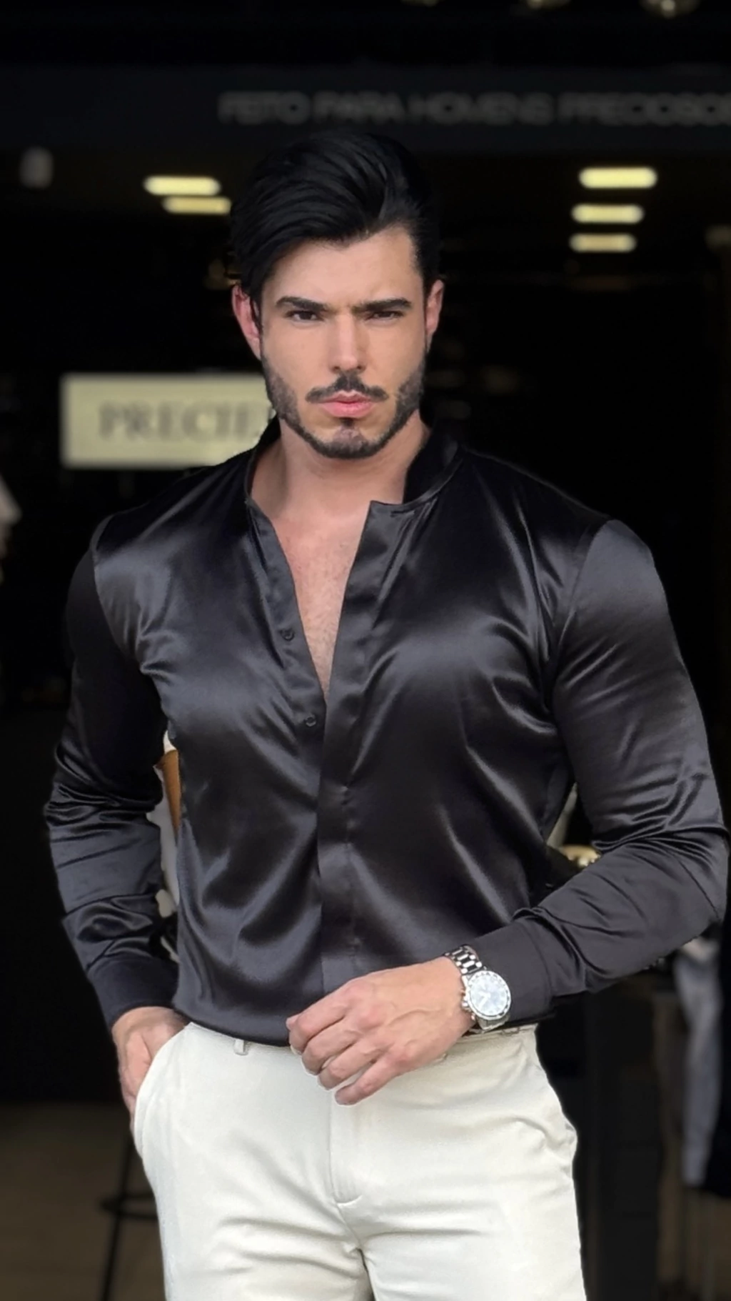 CAMISA MAJESTIC ACETINADA PRETA