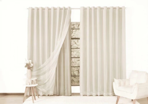 Cortina Microfibra com voil 4,00x2,50 Para Varão Simples