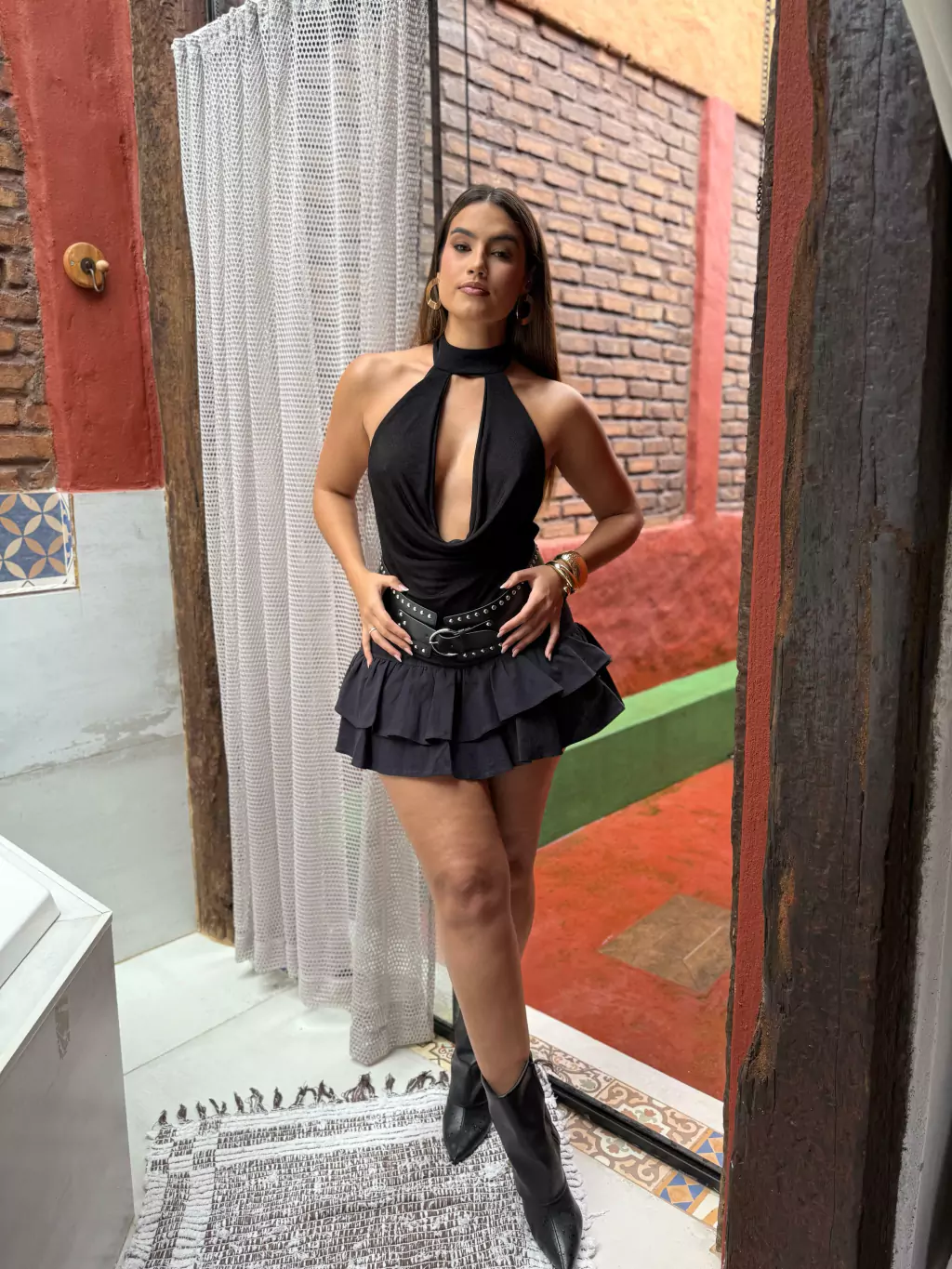 Saia Camila Boho de Babados com Zíper Lateral