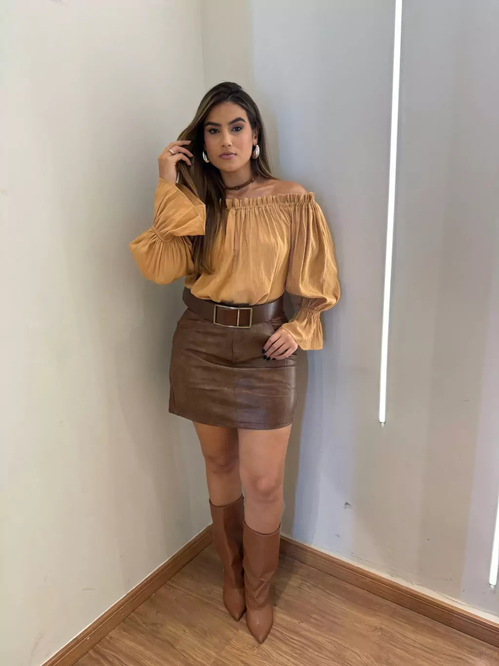 Bata Luna Ombro a Ombro com Amarração Nude