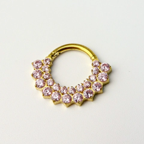 Seguimento frontal duplo rosa claro - 8mm clicker - Titânio PVD Gold