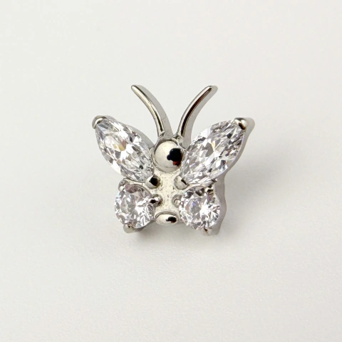 Labret borboleta cravejada meio liso - Titânio Natural