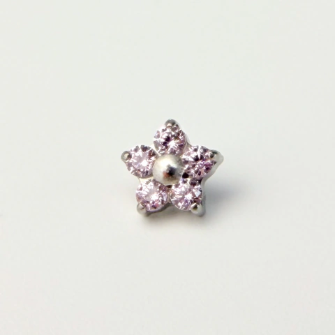 Labret mini flor cravejada rosa claro e meio liso - Titânio Natural