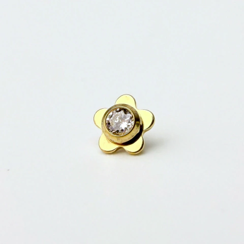 Labret mini flor com zircônia central - Titânio PVD Gold