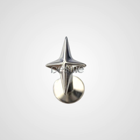 Labret estrela lisa 4 pontas com rosca interna 1.2 - Topo A7xL4mm - Titânio Natural