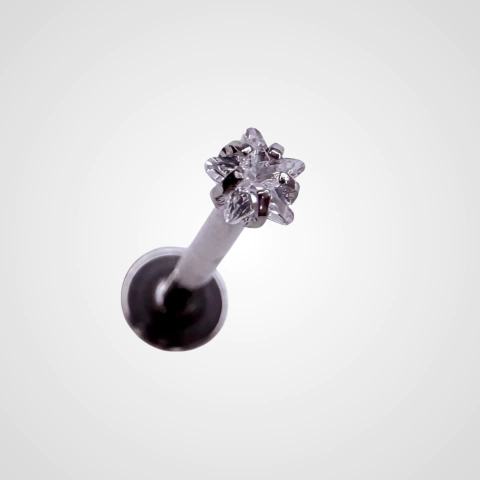 Labret estrela zircônia rosca interna 1.2 - Topo 3mm - Titânio Natural