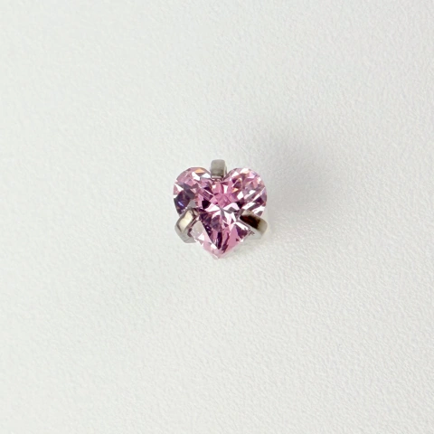 Labret zircônia rosa de coração - Titânio Natural