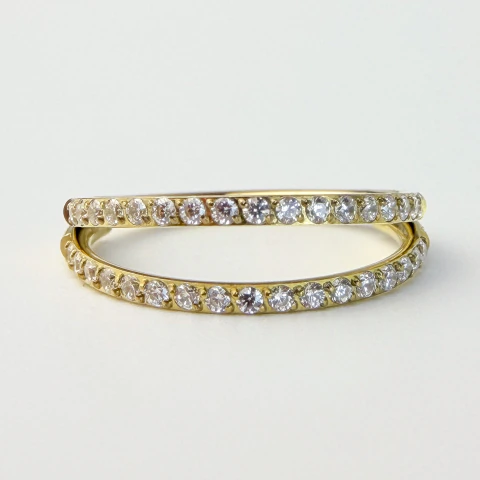 Argola dupla cravejada clicker - Titânio PVD Gold