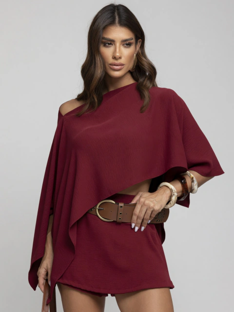 Conjunto feminino top bata e saia 3 em 1