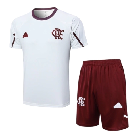 Kit Treino adulto - Camisa e Shorts - Flamengo Adidas 24/25 - Branco e vinho