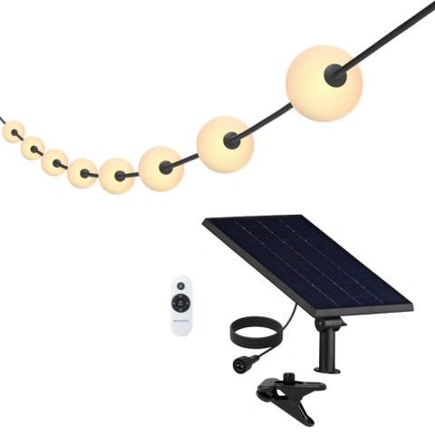 Guirnalda SOLAR autonoma 7 mts para exterior con 10 Esferas y Panel