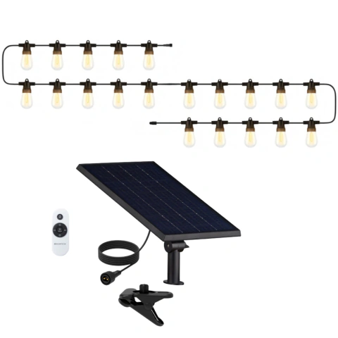 Guirnalda SOLAR autonoma 12 mts para exterior con 20 lamparas y panel