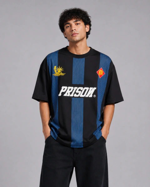 Camiseta Prison Listrada Blue Jersey Preta