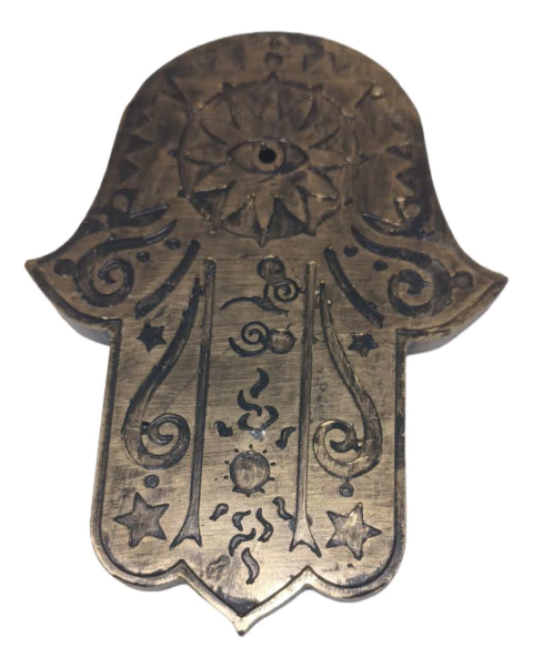 Porta Sahumerios Mano Hamsa Mano Fátima Dorada