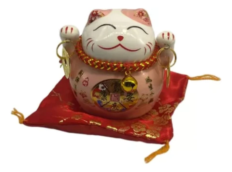 Alcancia Gatito De La Suerte Chino Con Monedas Prosperidad