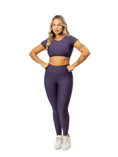Conjunto Calça Top Manga Roxo na internet