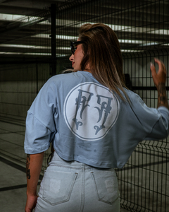 Cropped Oversized Premium - Azul/Branco