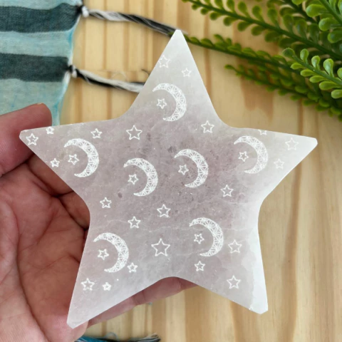 Placa de Selenita Estrela e Lua