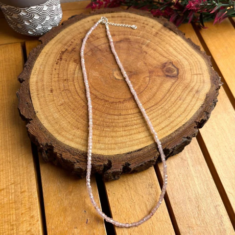 Colar de Quartzo Rosa Facetado