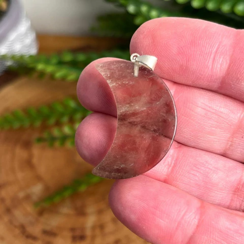 Pingente Meia Lua de Quartzo Fumê - Pedra Natural