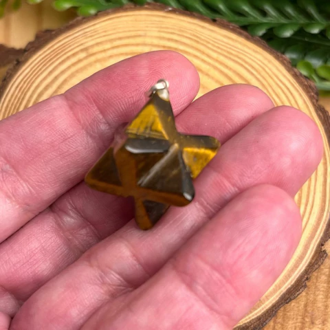 Pingente Merkabah de Olho de Tigre - Pedra Natural