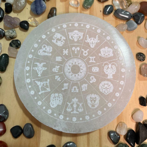 Placa de Selenita Mandala dos Signos - Mandala Astrológica