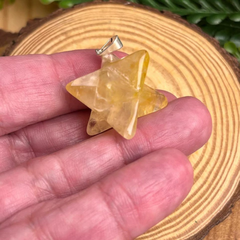 Pingente Merkabah de Golden Healer (Quartzo Hematóide) - Pedra Natural