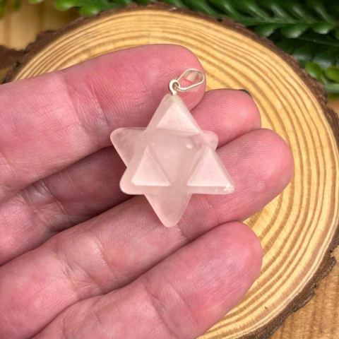 Pingente Merkabah de Quartzo Rosa - Pedra Natural