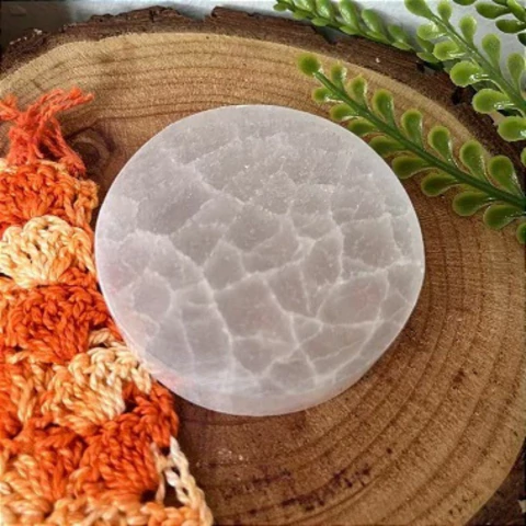 Placa de Selenita Redonda - Porta Copo de Selenita