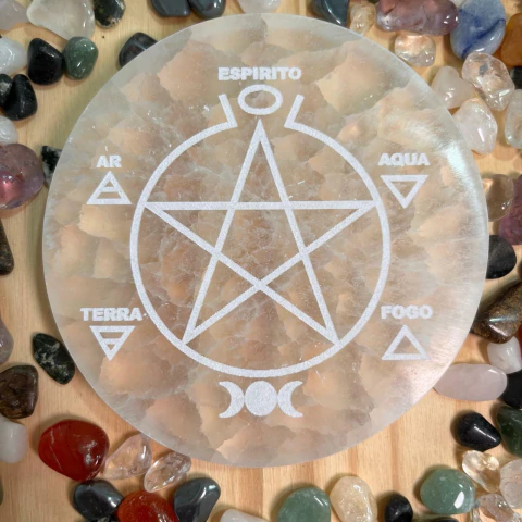 Placa de Selenita Branca Elementos da Natureza - 10 cm