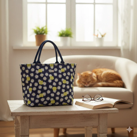 Bolsa Térmica Qualis Margaridas e Gatos LT092 Azul Marinho
