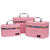 Kit 3 Maletas de Maquiagem Listra Vertical Alleva Mod. AL17 Cor:Flamingo Pink (7 - Casa de Mulher Cosméticos