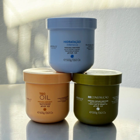 Kit Cronograma Capilar Máscaras Hidratação 500g + Tec Oil 500g + Reconstrução 500g - Arvensis