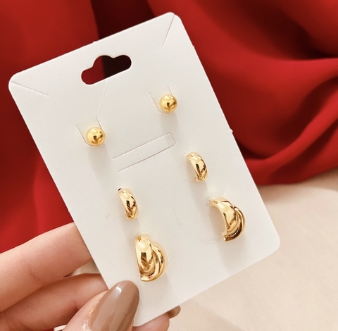 TRIO BRINCOS DOURADO