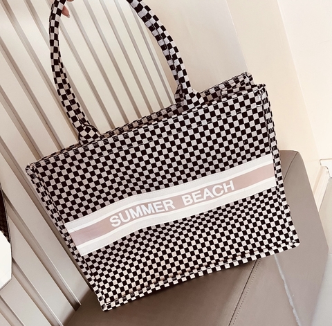 Bolsa tecido média quadrada • Nude com preto