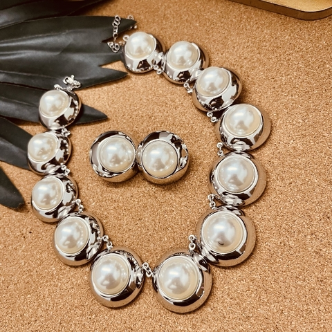 Conjunto esferas com pérola - Rhodio - comprar online