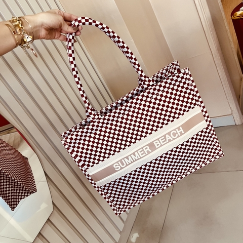 Bolsa tecido média quadriculada