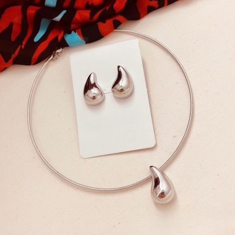 Conjunto aro com gota lisa - Rhodio